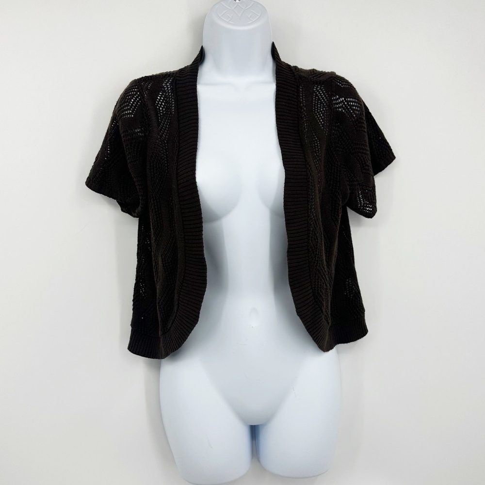 Vintage Y2K Brown Cropped Cardigan Size Medium Fairycore Whimsical Boho